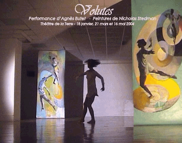 Tyvec banner painted in acrylic paint as decor during the dance performance by Agnes Butet